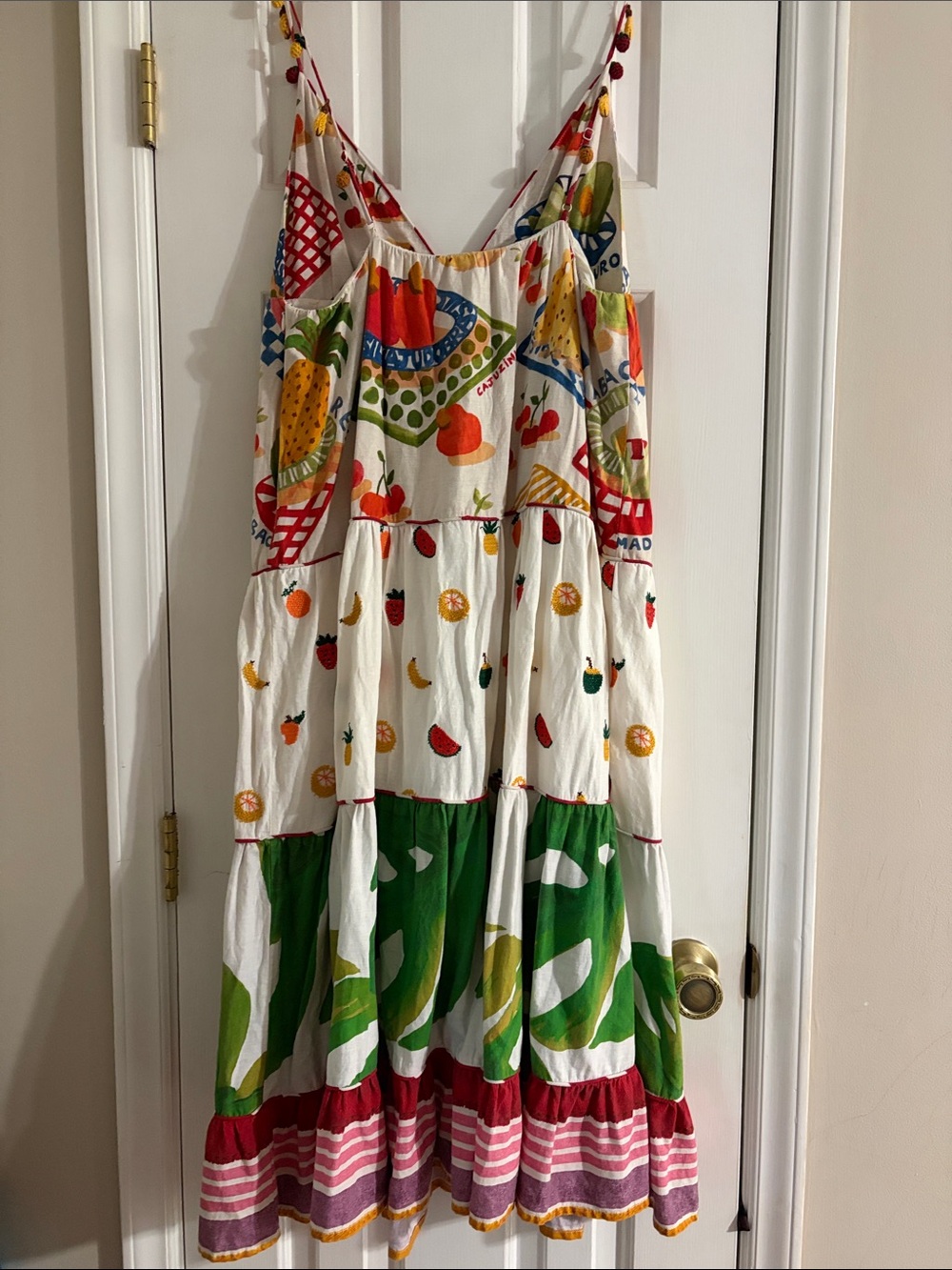 FARM Rio White Fruit Print Tiered Sundress With Fruit Sleeve Accents - Picture 6 of 11